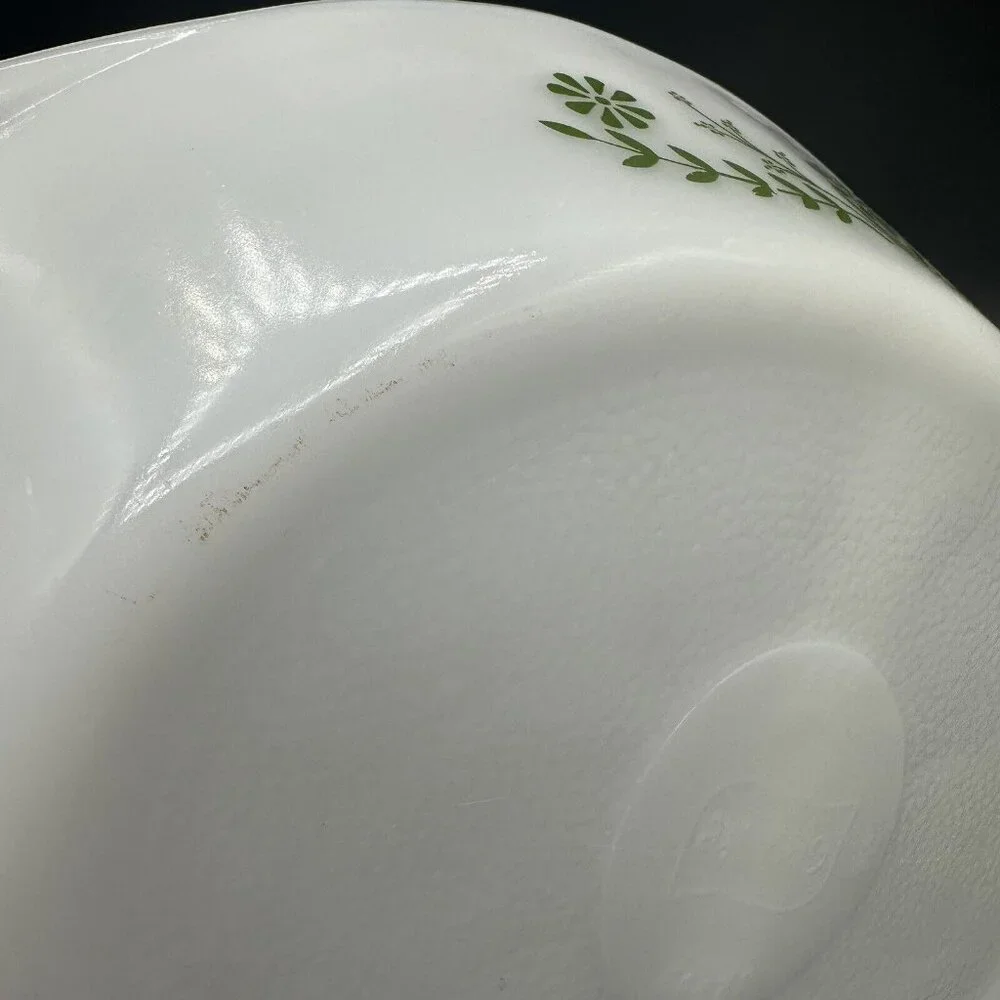 Vintage Glasbake Crazy Daisy Green Divided Casserole Dish Spring Blossom